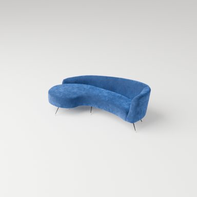 Curved sofa, blue velvet
